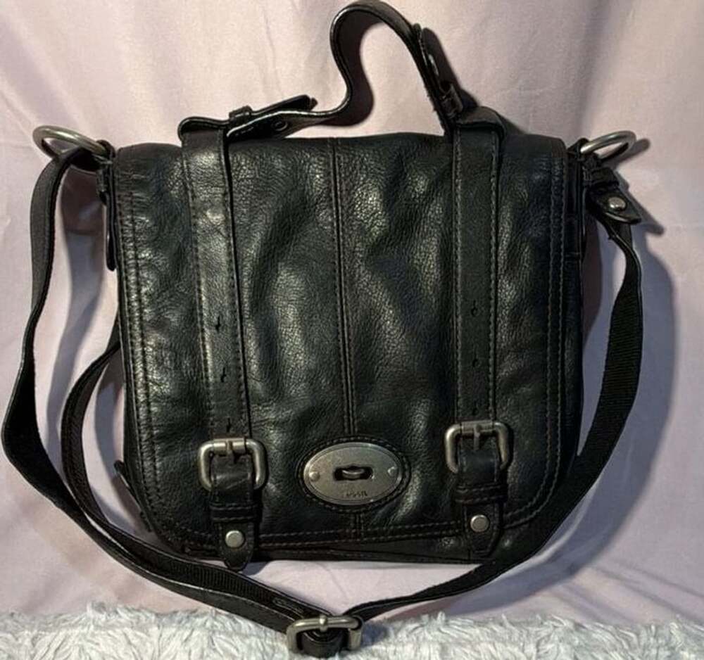 Fossil Black Leather Crossbody Flap Bag